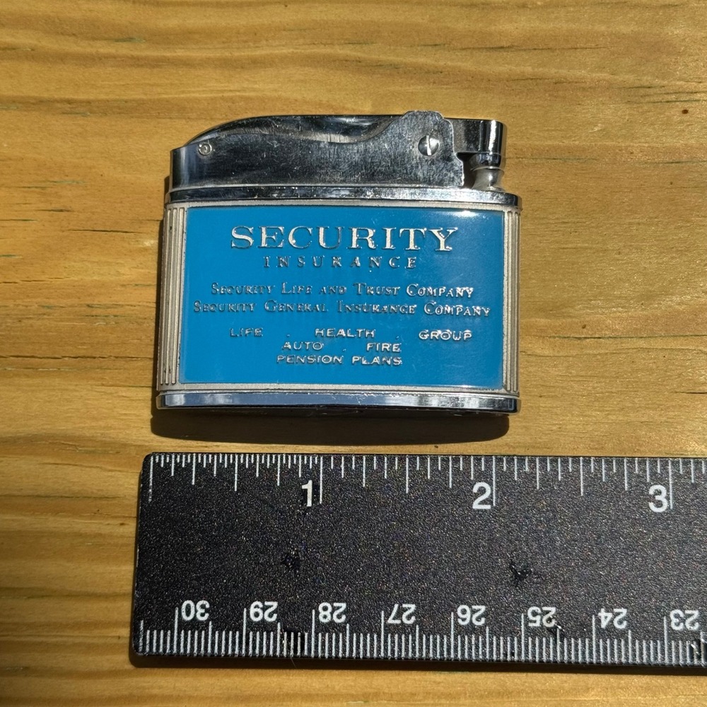 Vintage Vulcan Lighter Security Insurance Blue Enamel Advertising Japan Made - Picture 5 of 5